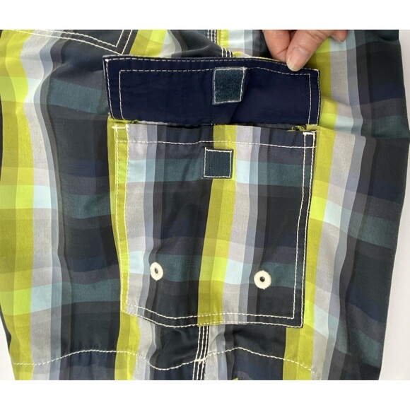 Tommy Bahama Relax Swim Trunks Mens L Green Blue Plaid Cargo Lined Preppy - Picture 11 of 13